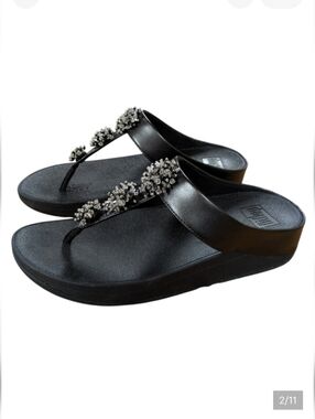 FitFlop Galaxy Toe-Thong Black Crystal Embellished Slide Sandals Size 8